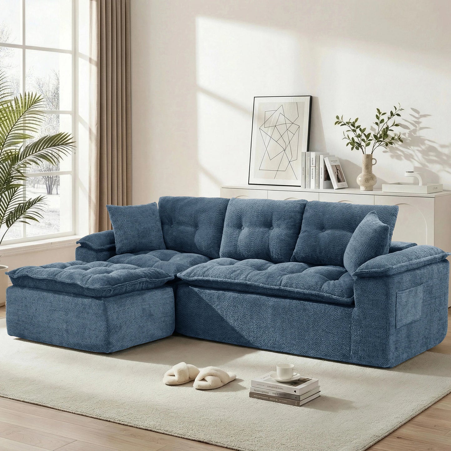 Korser Modern L Shape Cloud Sectional Sofa With Ottoman