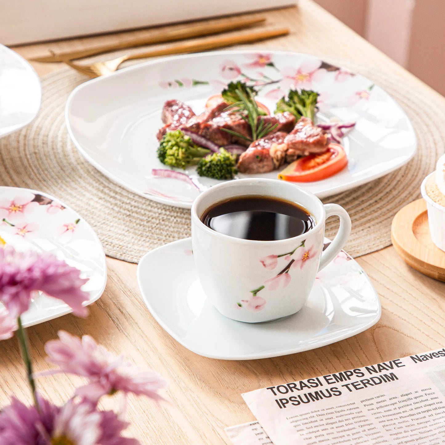 Malacasa Annie Porcelain Dinnerware Set With Plates Cups Saucers