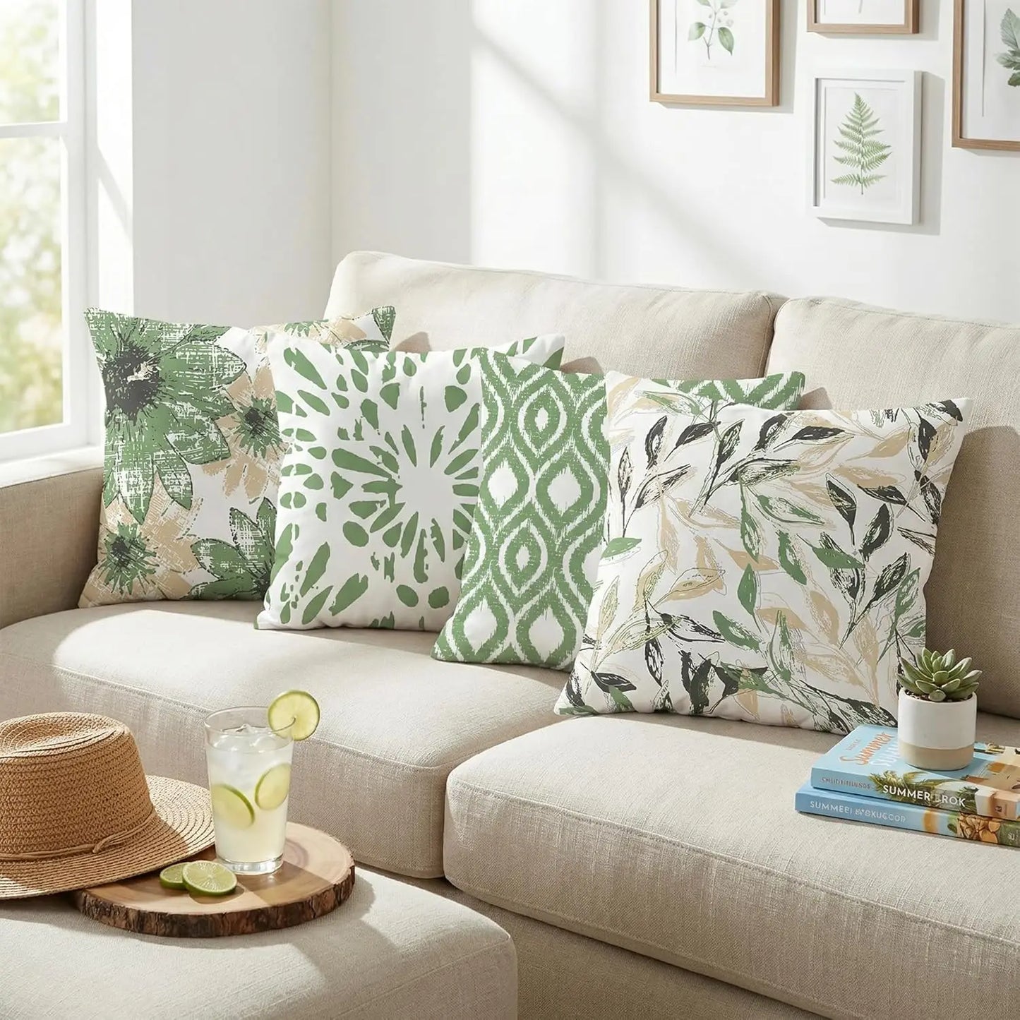 Boho Sage Floral Throw Pillow Covers Decor