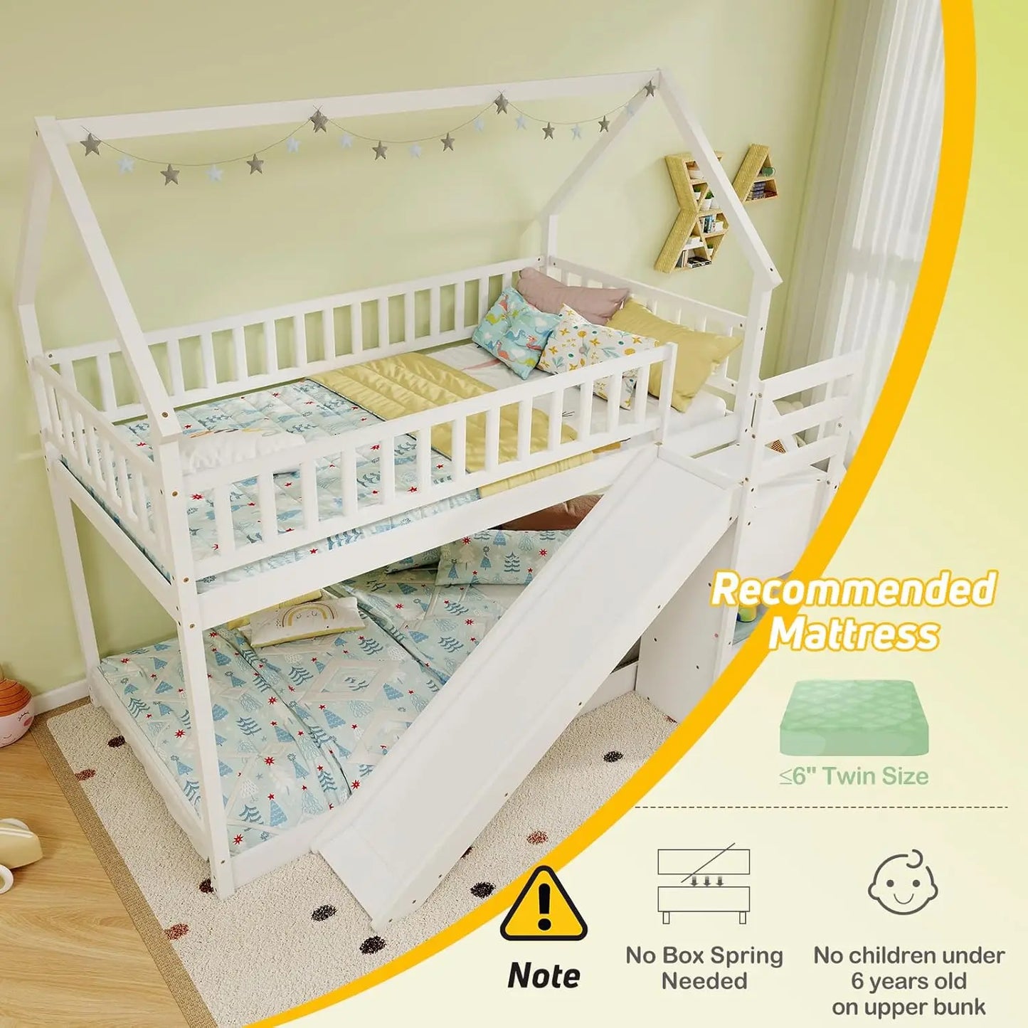 Twin Over Twin Wood Bunk Bed With Slide Guardrails Staircase