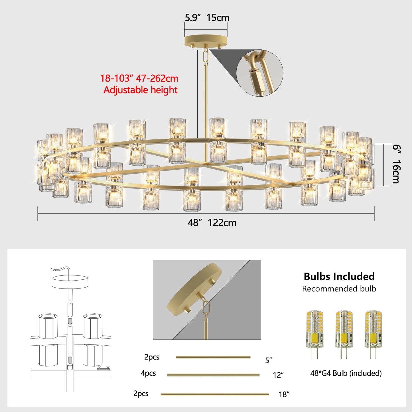 Zhikea Modern Crystal LED Pendant Light For Living Room