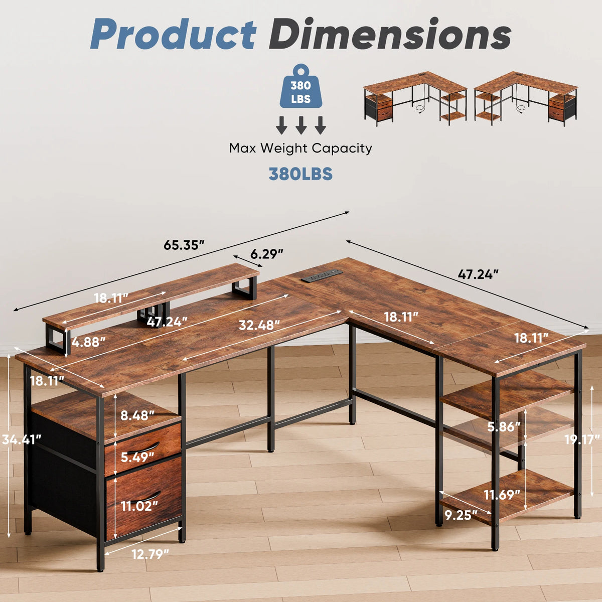 JHK L Shaped Computer Desk With Drawers And Shelves