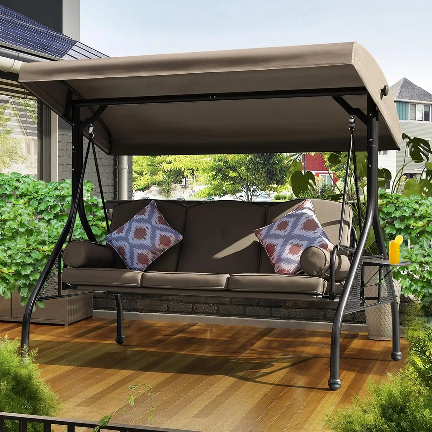 Patio Porch Swing With Adjustable Canopy And Cushion