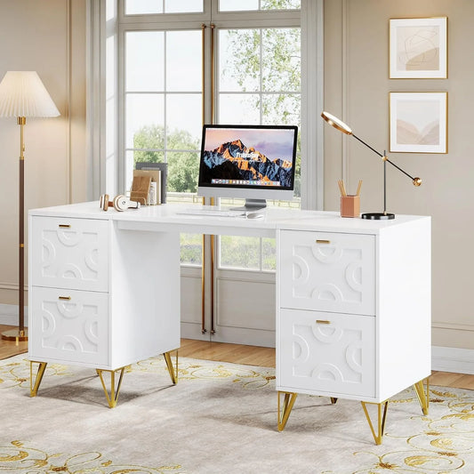 XIUWO Luxury Executive Desk With Four File Drawers