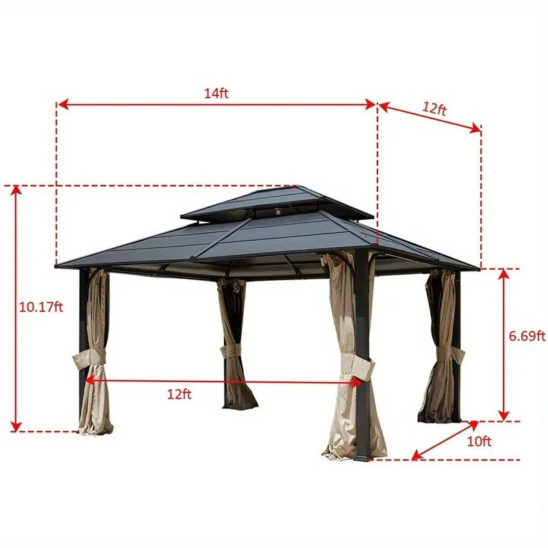 Outdoor Hardtop Gazebo Aluminum Patio Structure With Curtains Netting