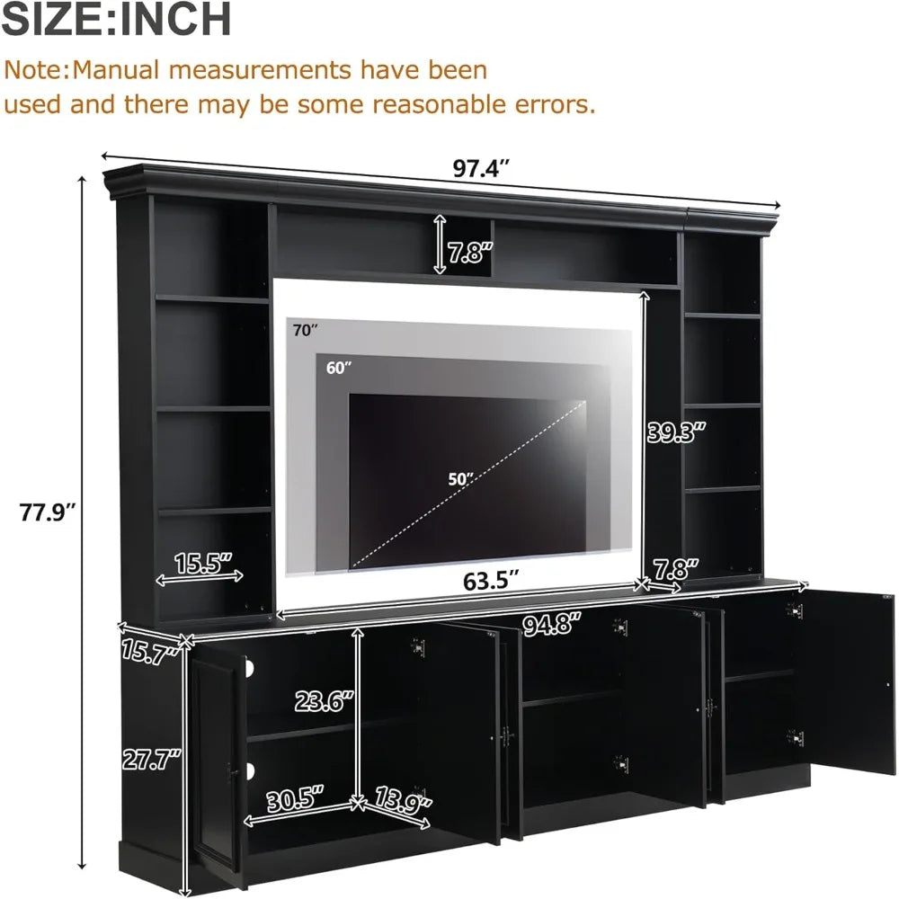 RBXC Modern TV Stand With 6 Doors And Adjustable Shelves