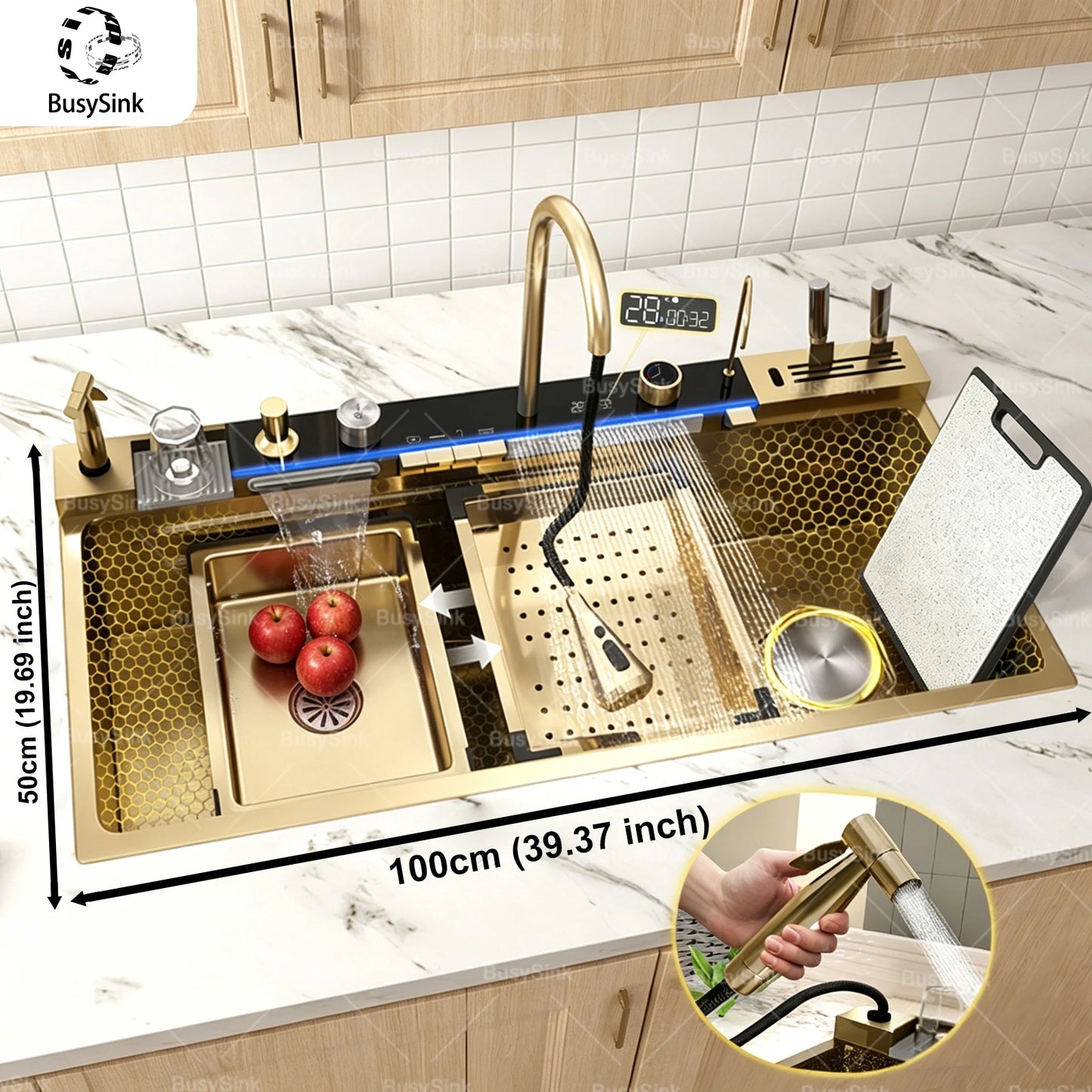 BusySink Stainless Steel Kitchen Sink With Faucet And Digital Display