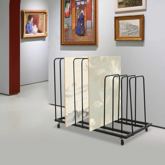 Art Storage Rack, 9 Grid Canvas Panel Organizer with Wheels, Large Capacity Drying Rack, Black Easel Stand for Painting Boards