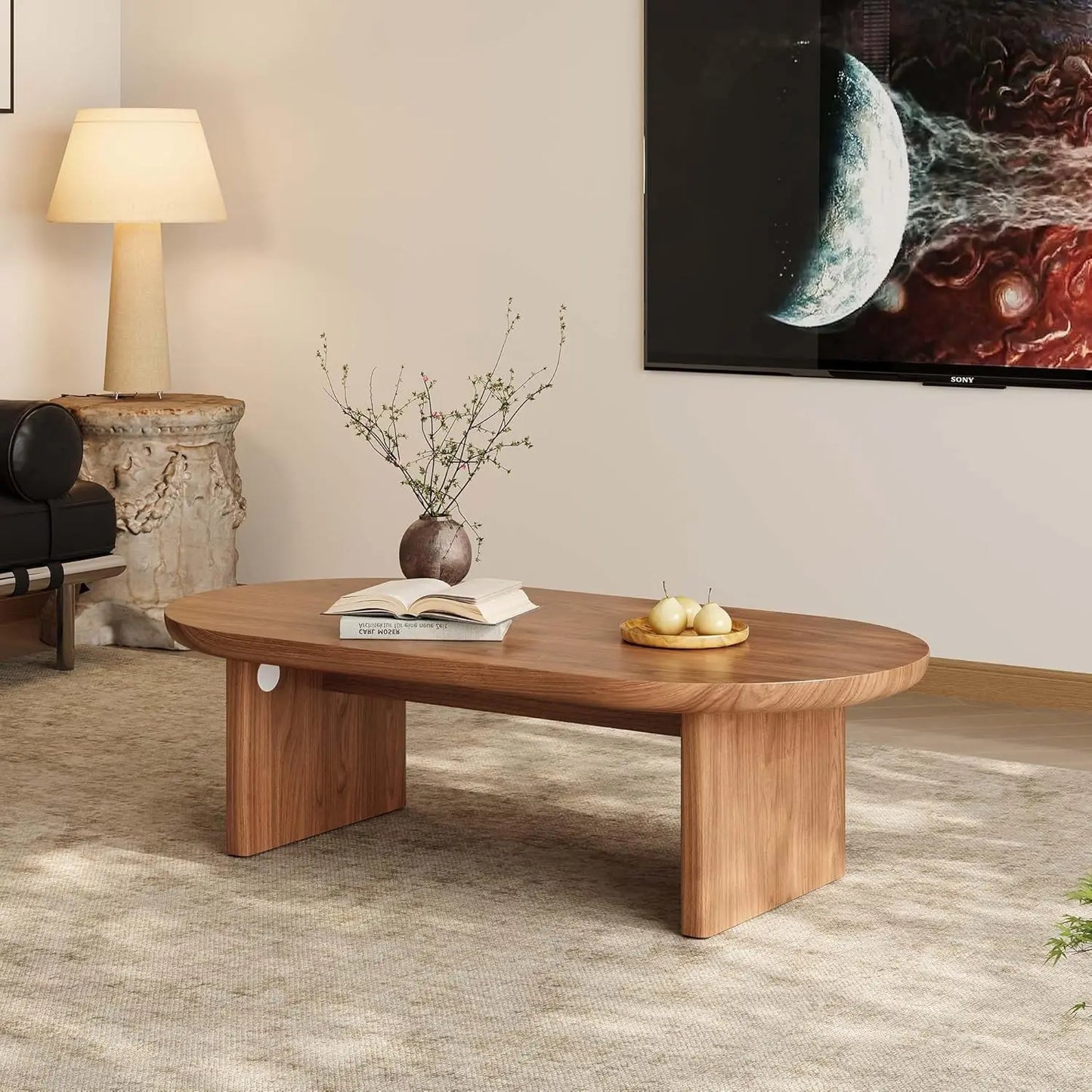 47" Oval Wooden Small Coffee Table for Living Room - Mid Century Modern Tables for Small Spaces, Lounge & Office,, Customized