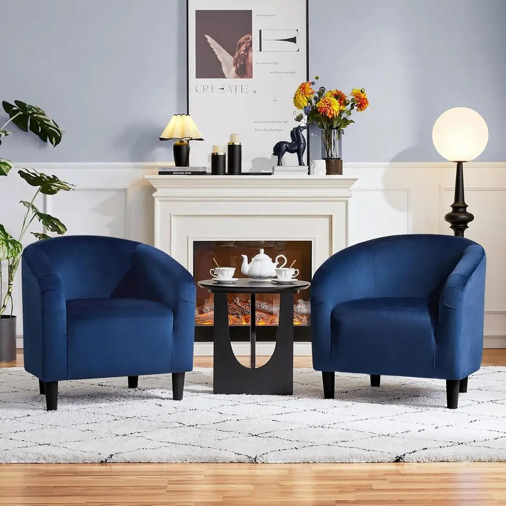 Velvet Accent Chair Set Of 2 Barrel Style Living Room Chairs