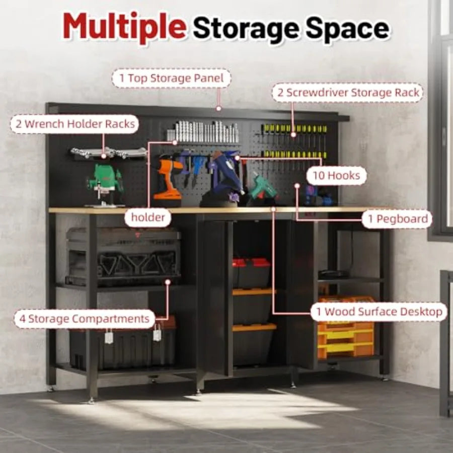 Heavy Duty Workbench And Garage Cabinet Storage System 2000 Lbs