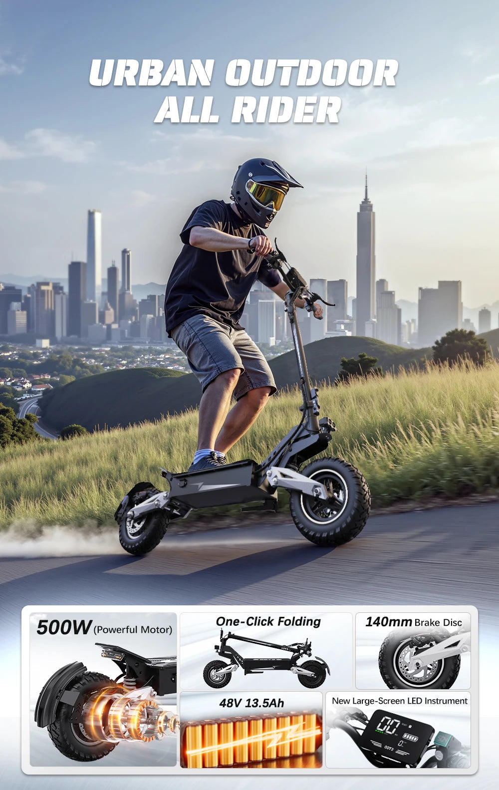 OOTD T10 Foldable Electric Scooter 900W Motor All Terrain 40-60km Range