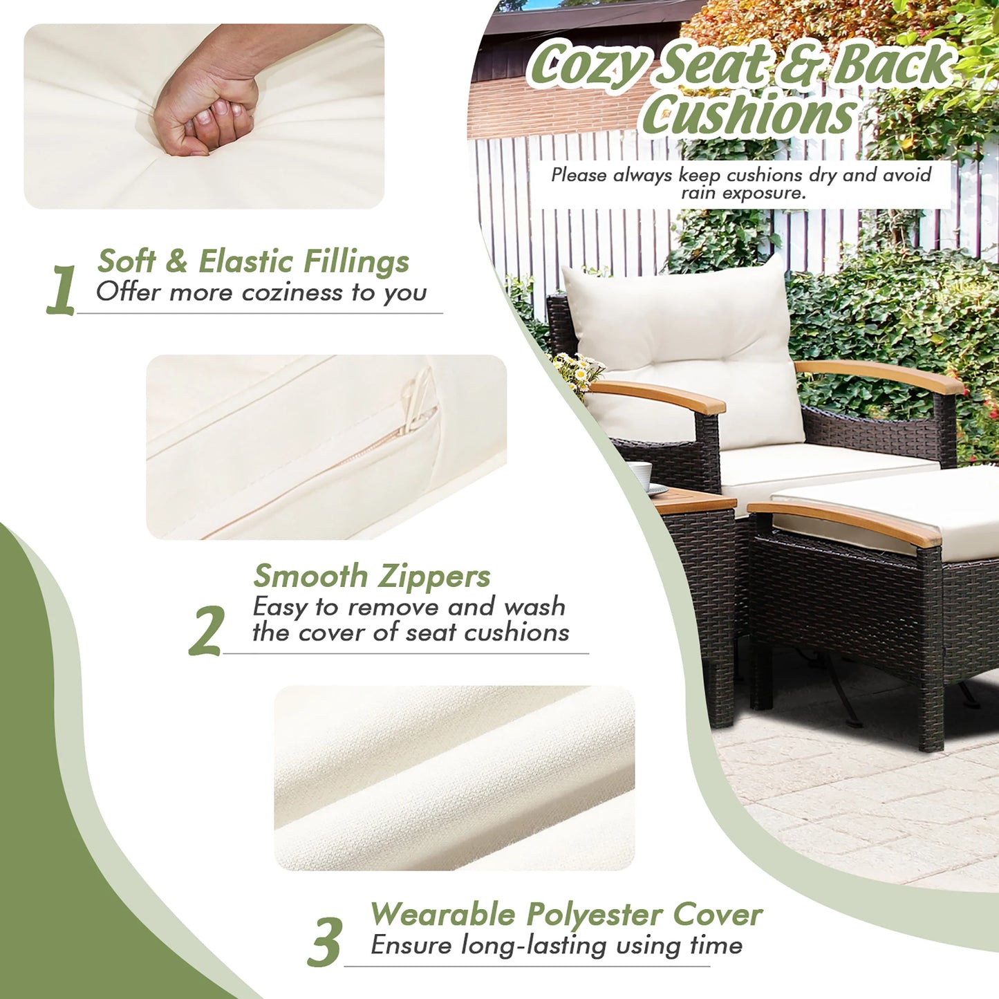 HOMASIS 5-Piece Patio Rattan Sofa Set With Wood-Top Table Cushions