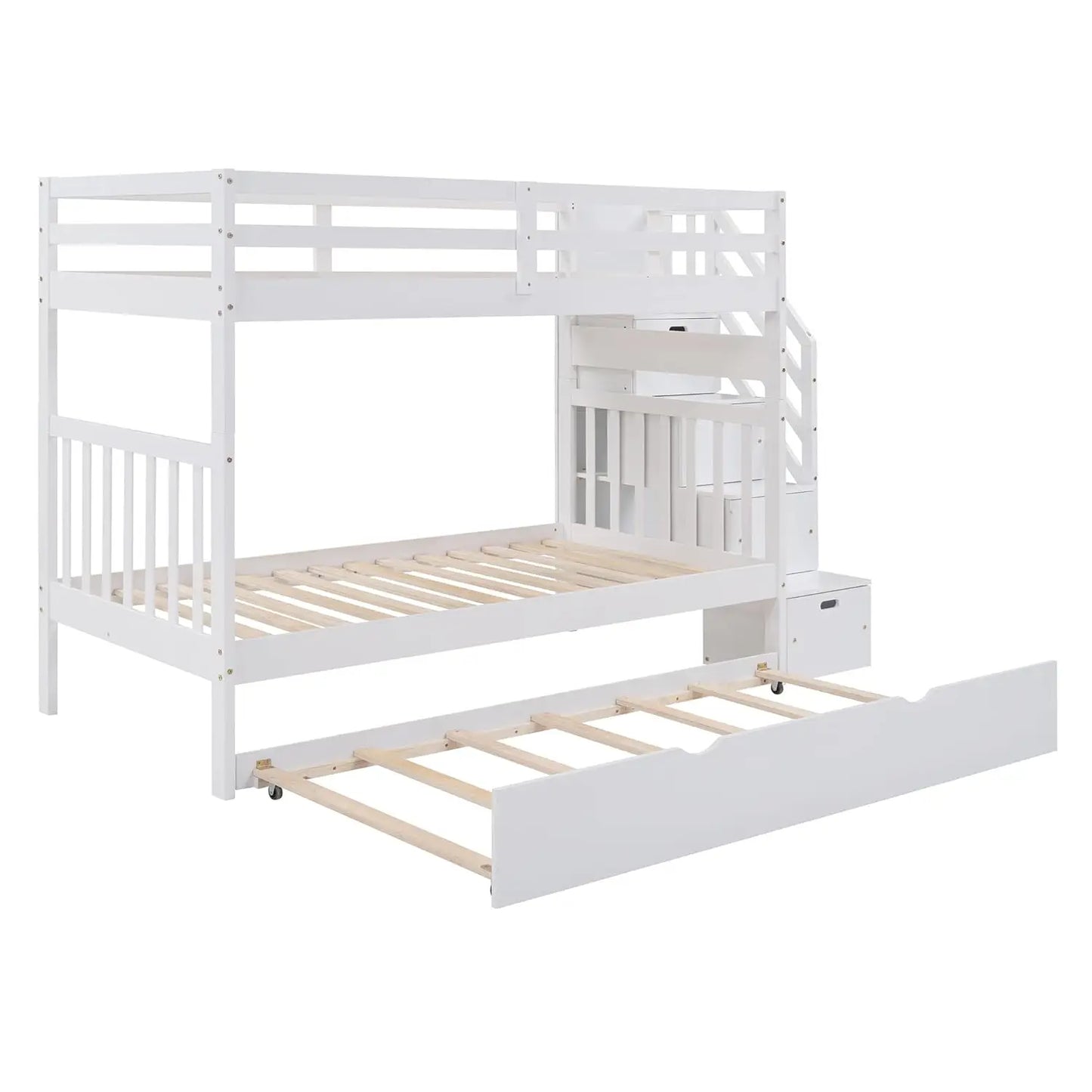 Twin Over Full Bunk Bed With Trundle Convertible Wood Bed