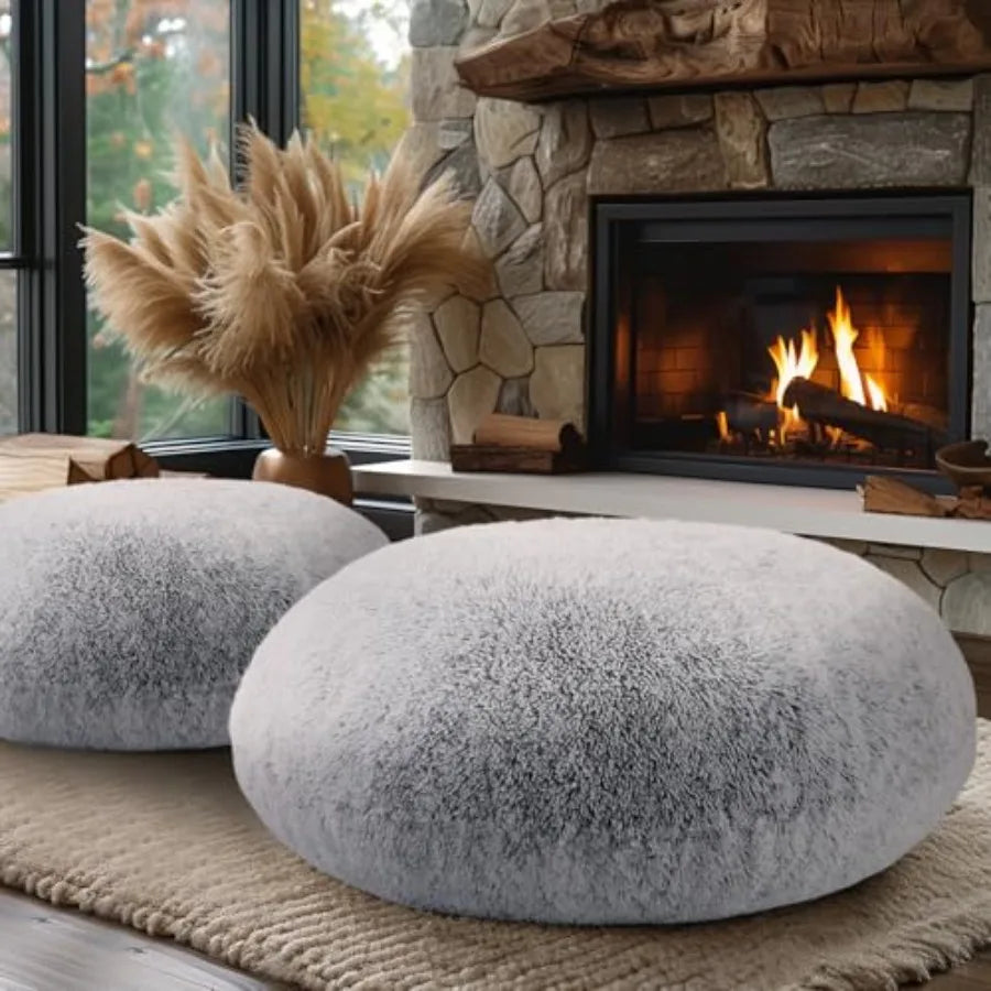 Faux Fur Floor Pillows Fluffy Round Cushions Decorative Living Room