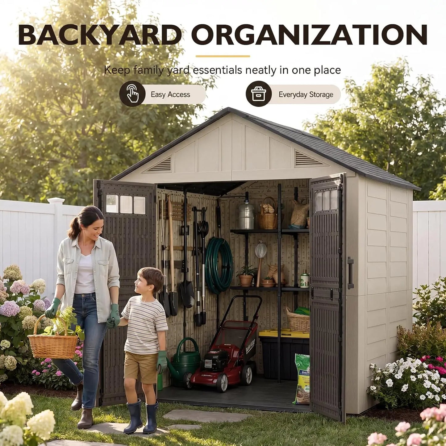 Large Resin Outdoor Storage Shed With Floor And Lockable Door