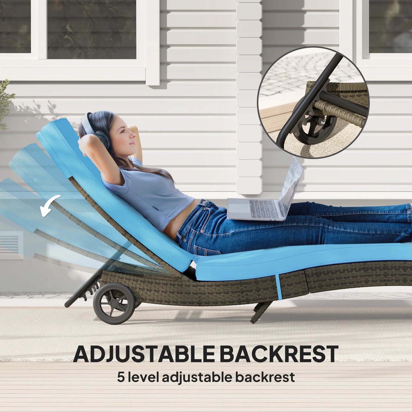 Outsunny Outdoor Reclining Lounge Chair With Wheels