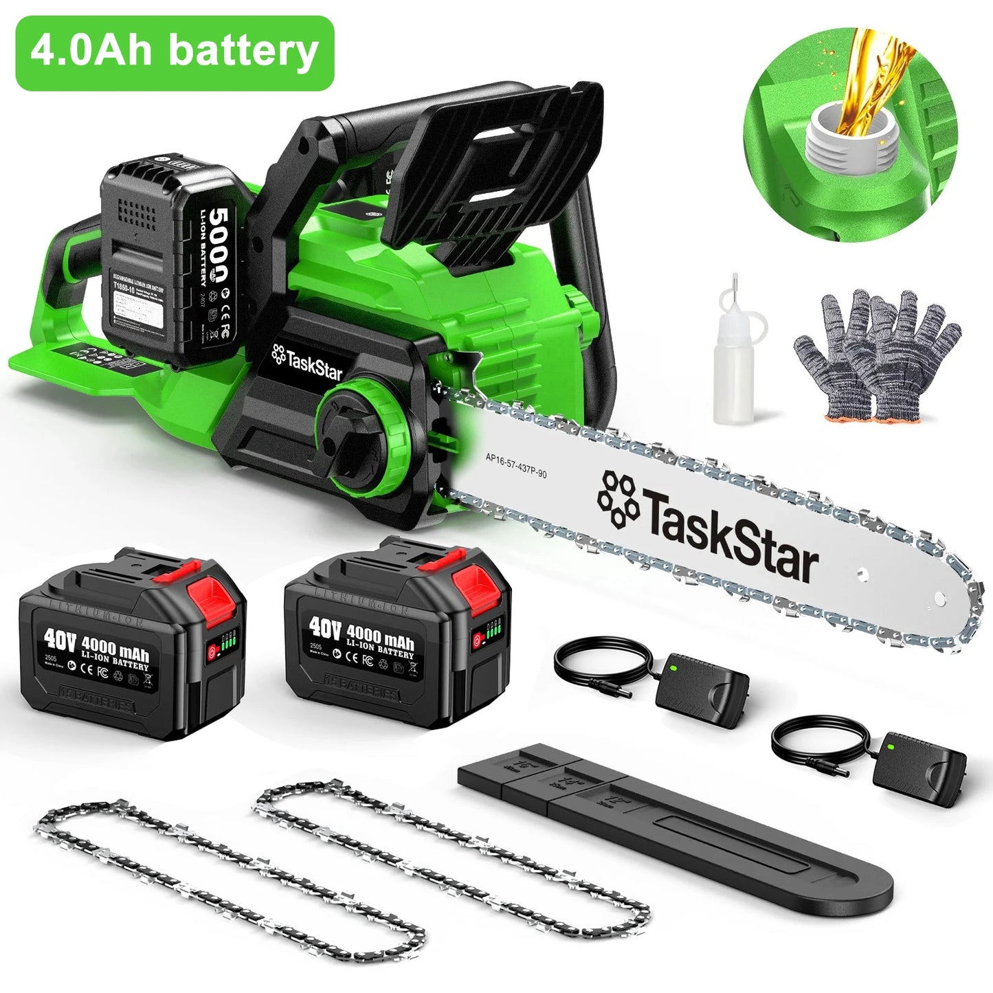 TaskStar 40V Brushless Cordless Chainsaw With 2 5.0Ah Batteries
