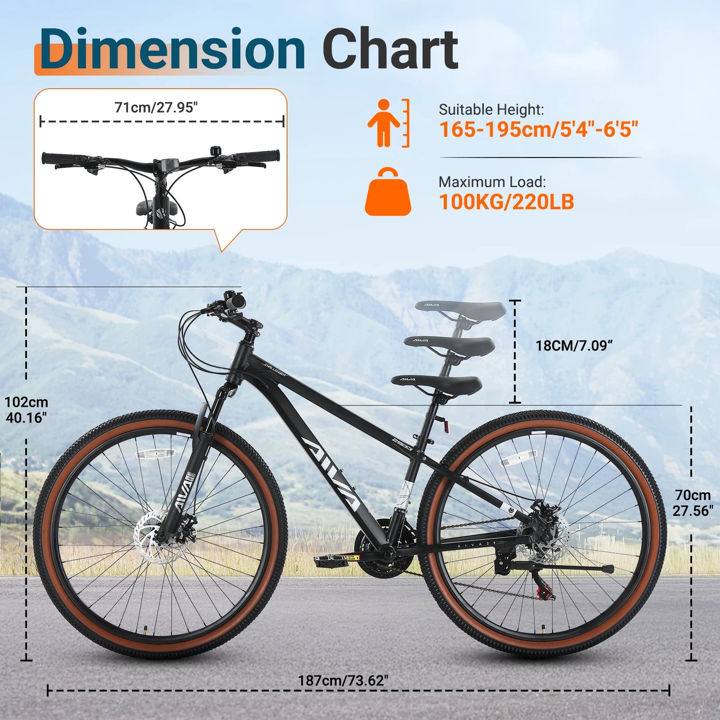 AIVA Hardtail MTB 21 Speed Mountain Bike Aluminum Frame Disc Brakes