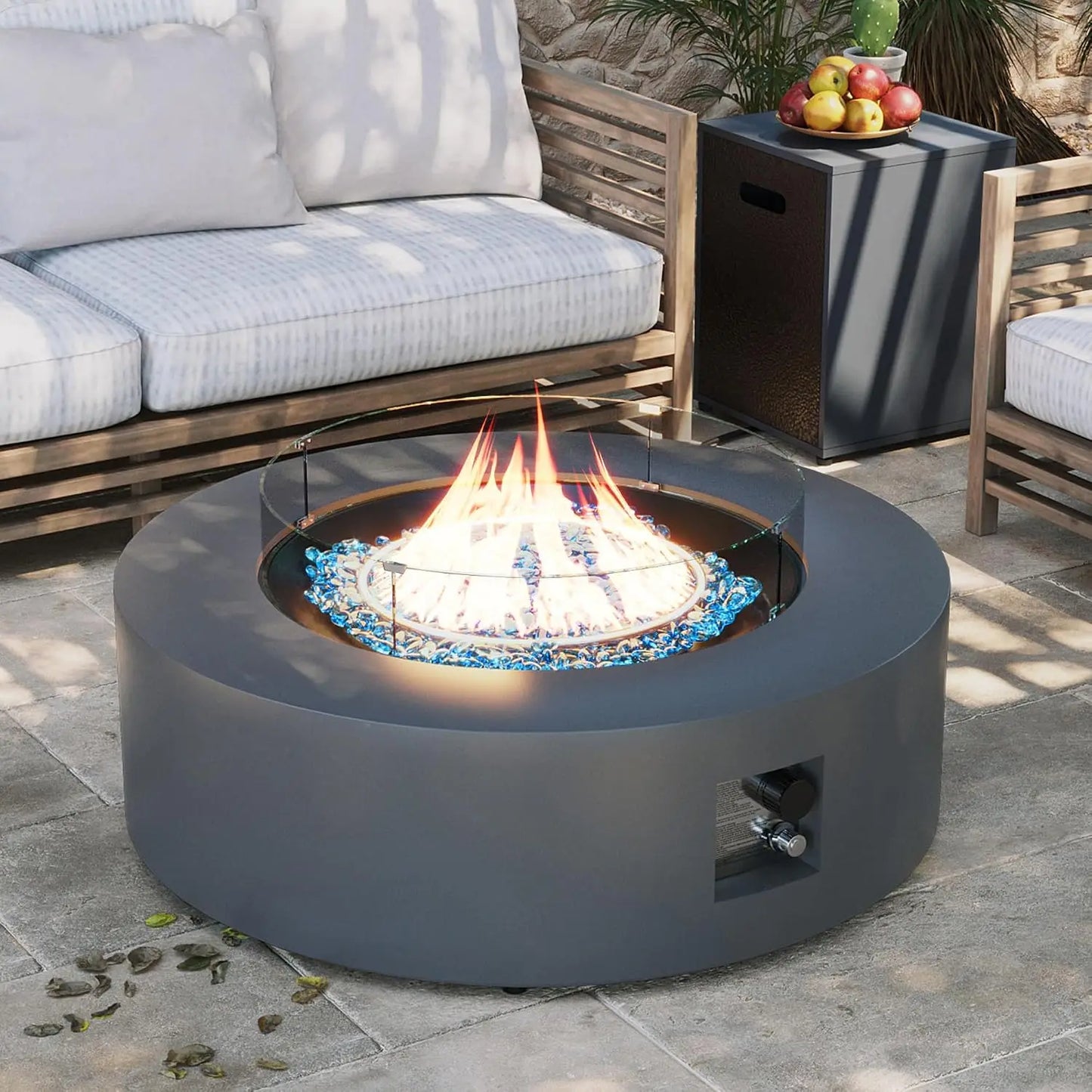 Propane Gas Fire Pit Table 50000 BTU Iron Round Patio