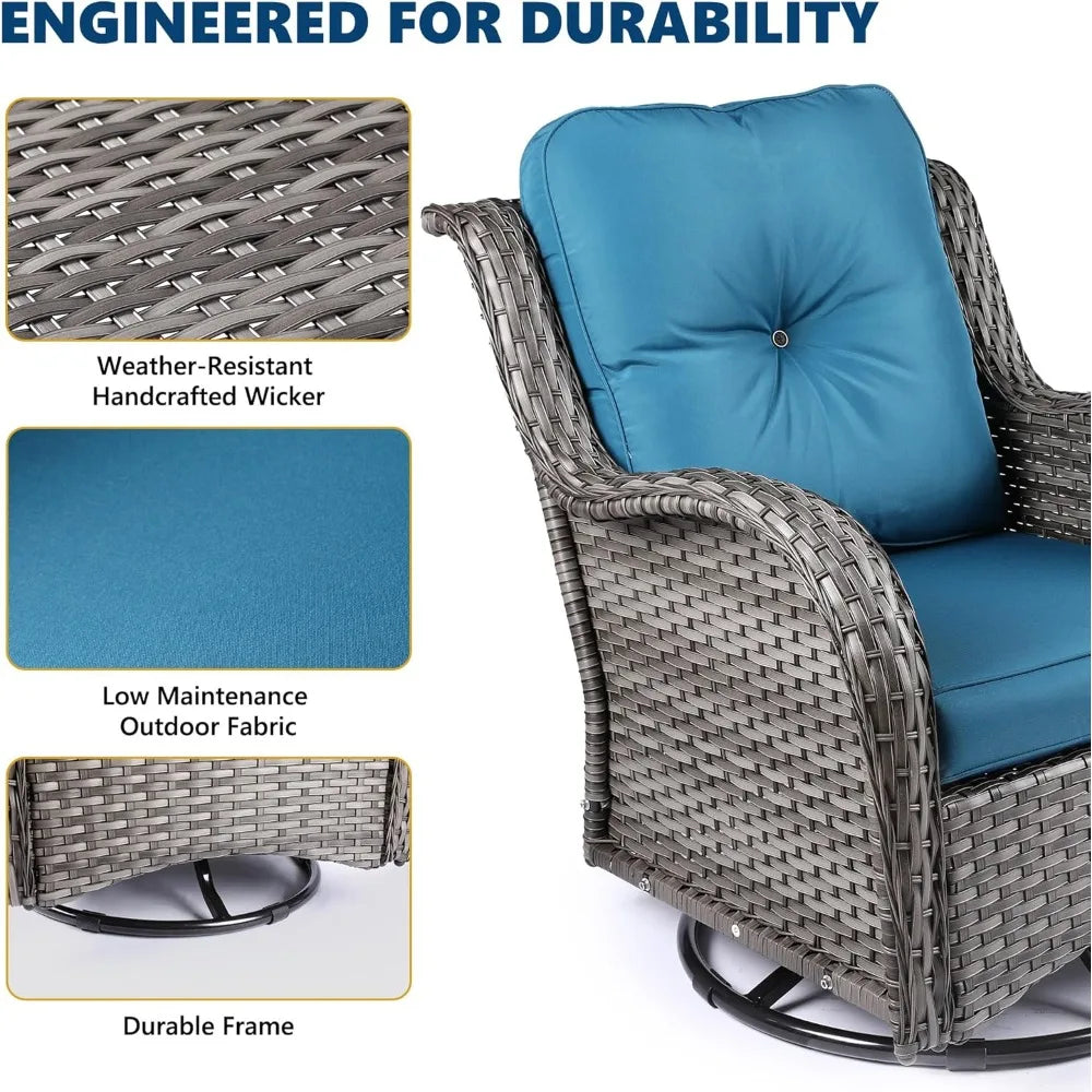 360° Wicker Swivel Rocker Chairs Outdoor Bistro Conversation Chairs Sets of 2 with Side Table 3 Pieces Patio Furniture Set for