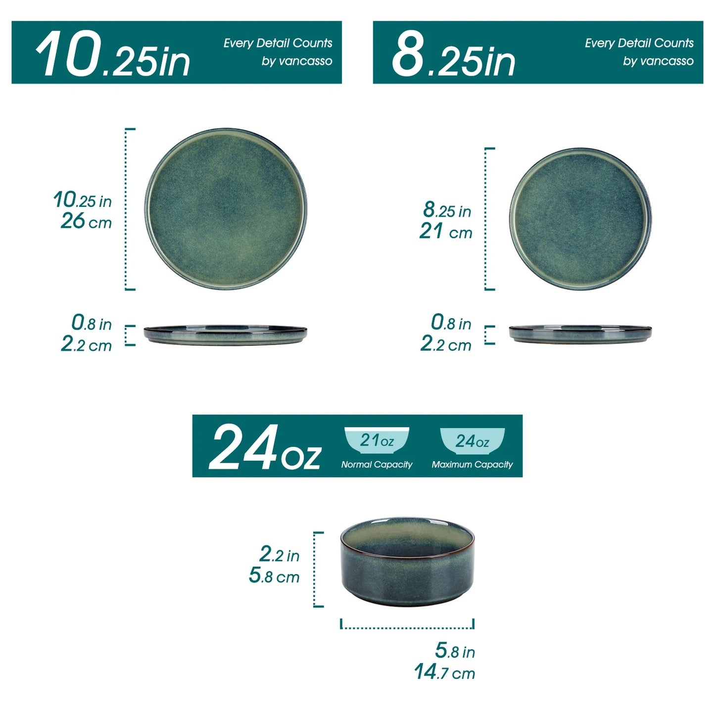 MALACASA Ceramic Dinnerware Set Reactive Glaze Vertical Edge