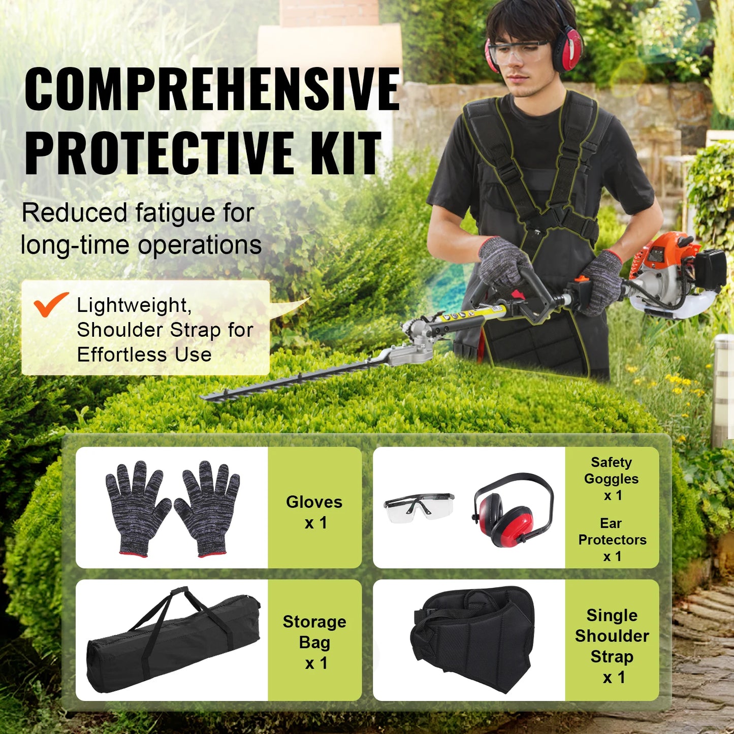 SucceBuy 26CC 5-in-1 Multi-Functional Trimming Tools Gas Hedge Trimmer Weed Eater String Trimmer Edger Pole Saw Chainsaw Pruner