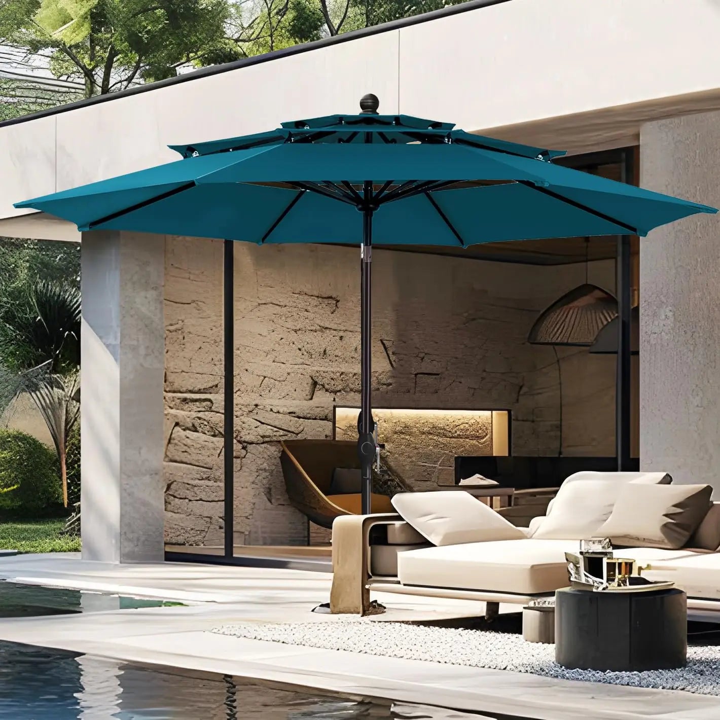 Outdoor Patio Umbrella Three Tier Vented Market Windproof UV Resistant