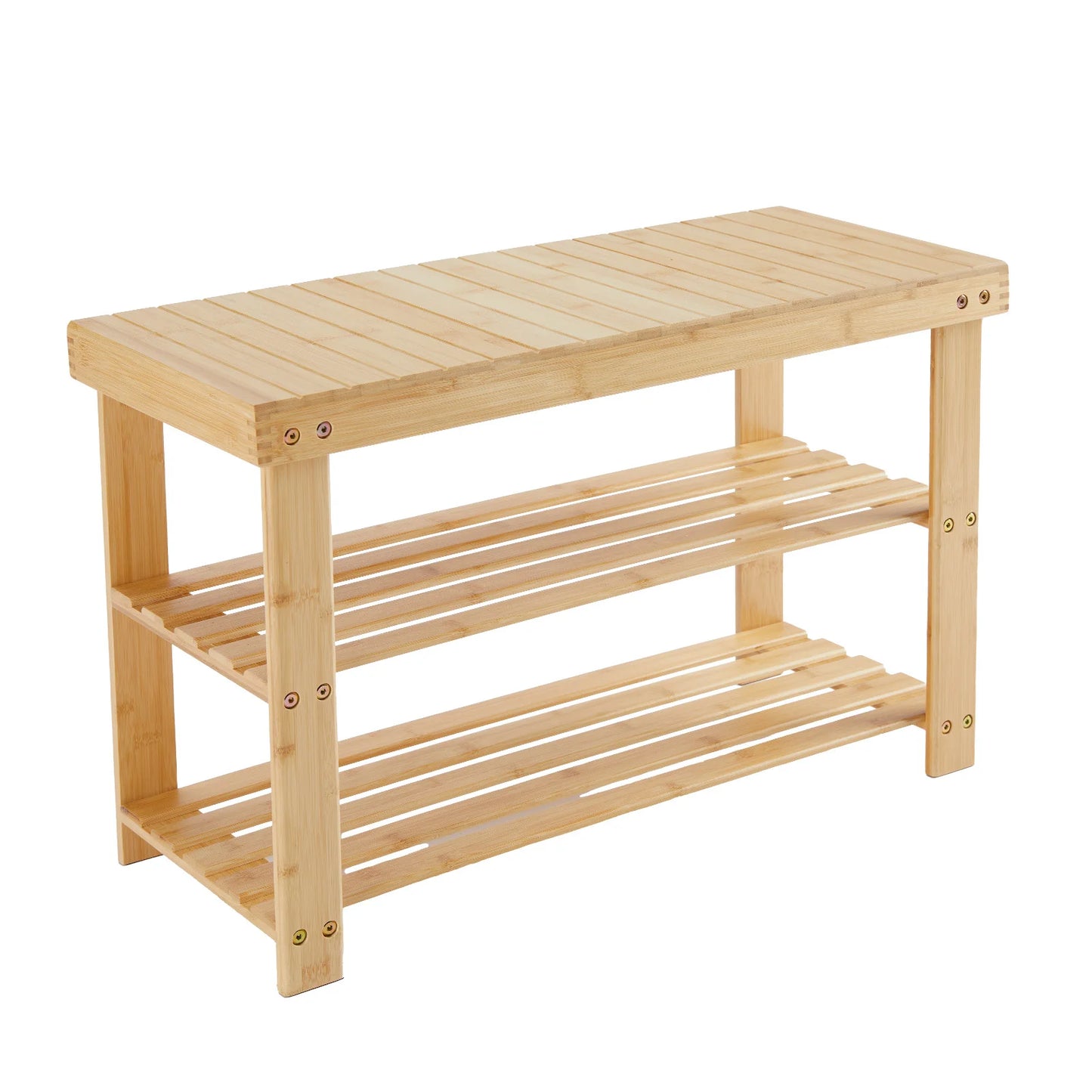 JHK 3 Tier Bamboo Entryway Bench Shoe Rack Organizer