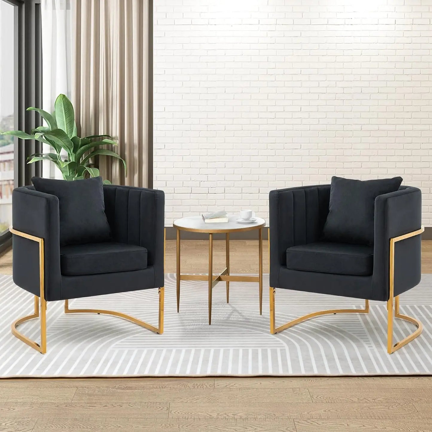 Velvet Accent Chair Set of 2 Mid Century Upholstered Barrel Armchairs