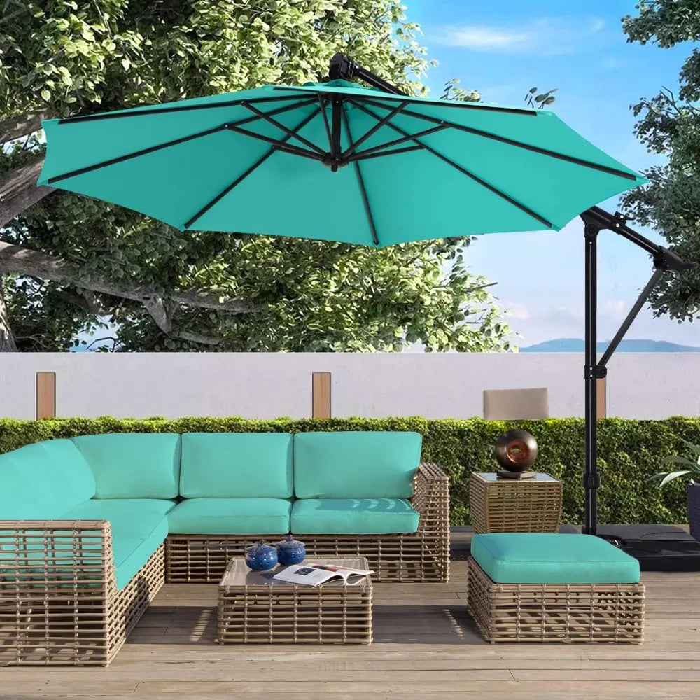Cantilever Patio Umbrella With Base Stand and Offset Hanging, 360 Rotation Tilt