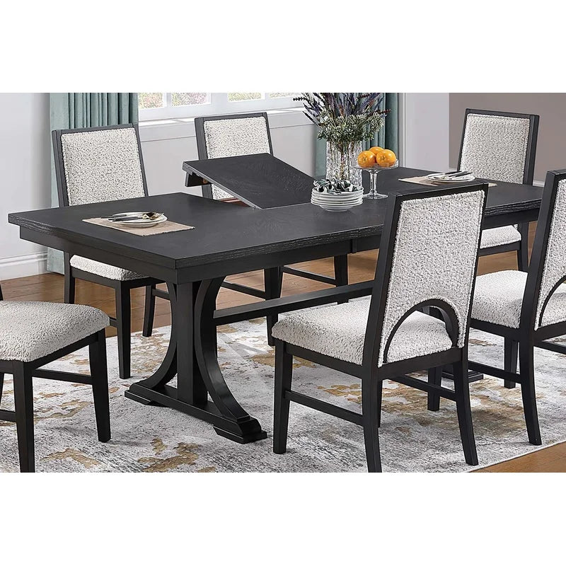 Trestle Base Dining Table With Fabric Chairs Modern Set