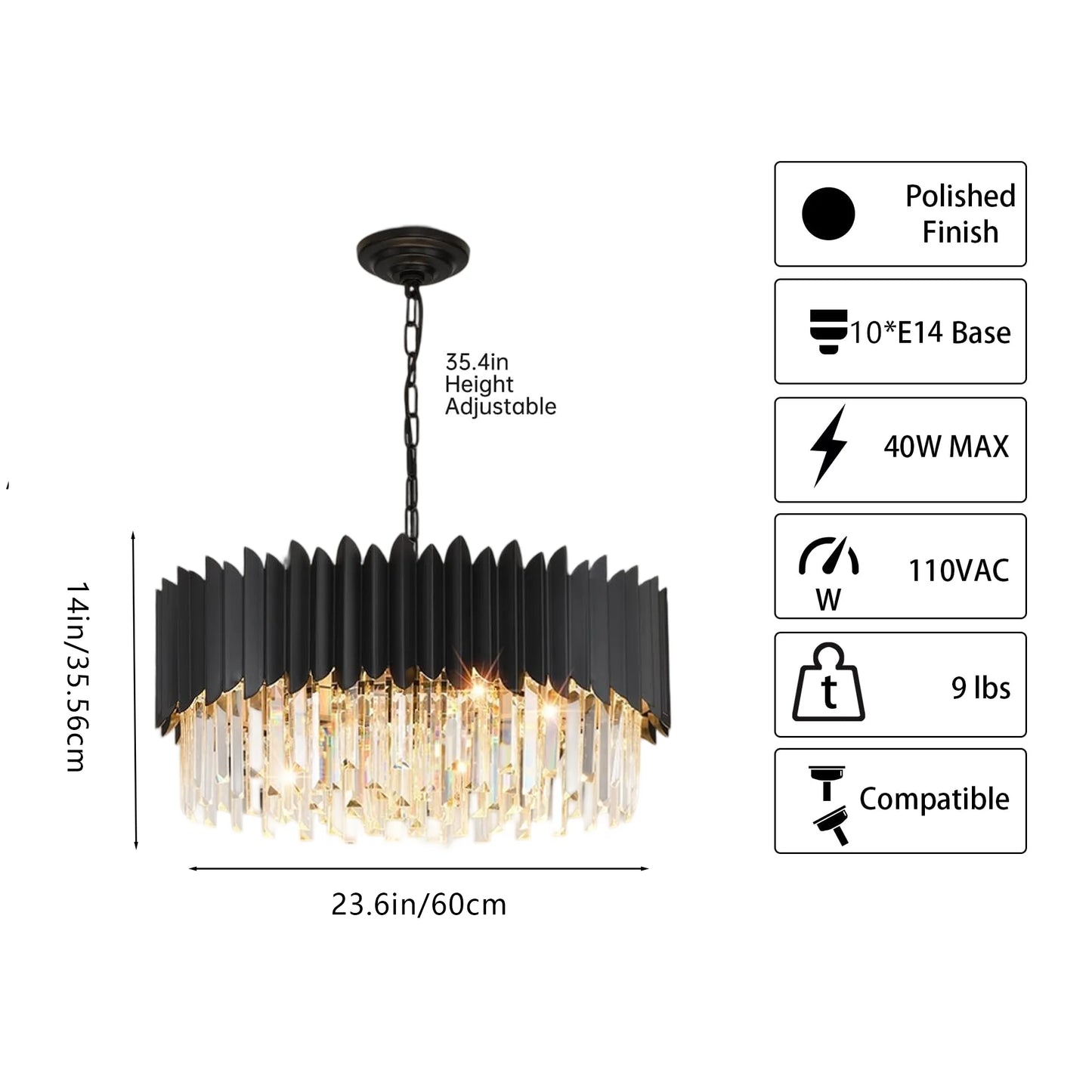 Height Adjustable Crystal Chandelier Semi Flush Mount Light
