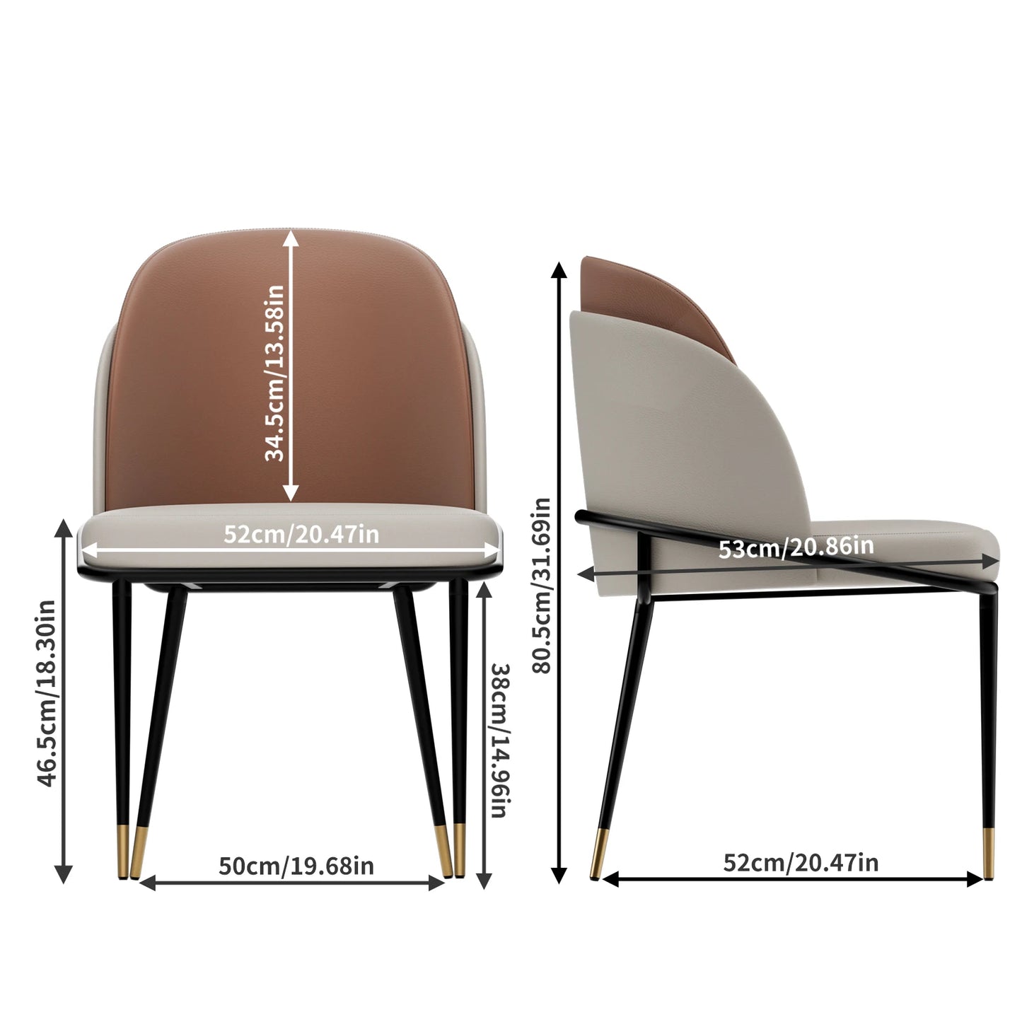 Two Faux Leather Upholstered Dining Chairs With Modern Wood Back