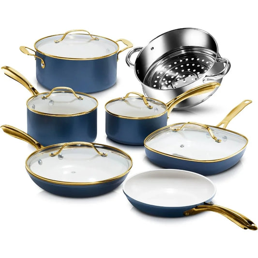 Ceramic 12 Piece Cookware Set Nonstick Pots And Pans Steamer