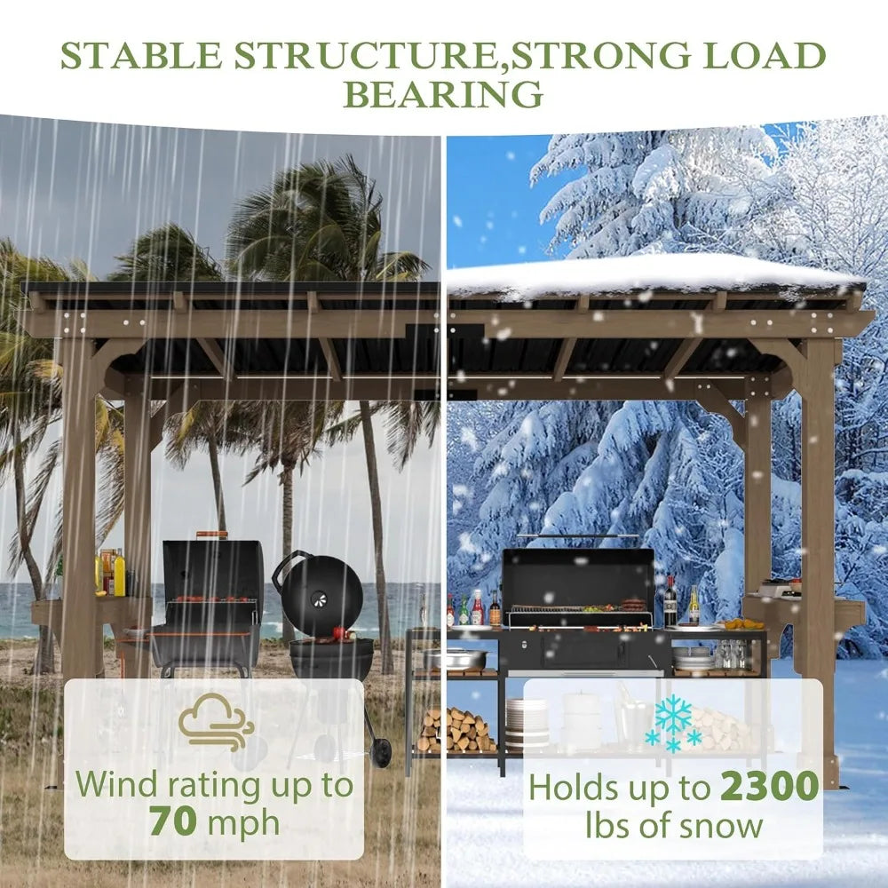 6x13FT Wood Grill Gazebo Sloping Metal Roof Heavy Duty 2 Grills Permanent BBQ Canopy Outdoor Patio Lawn Garden,Customized