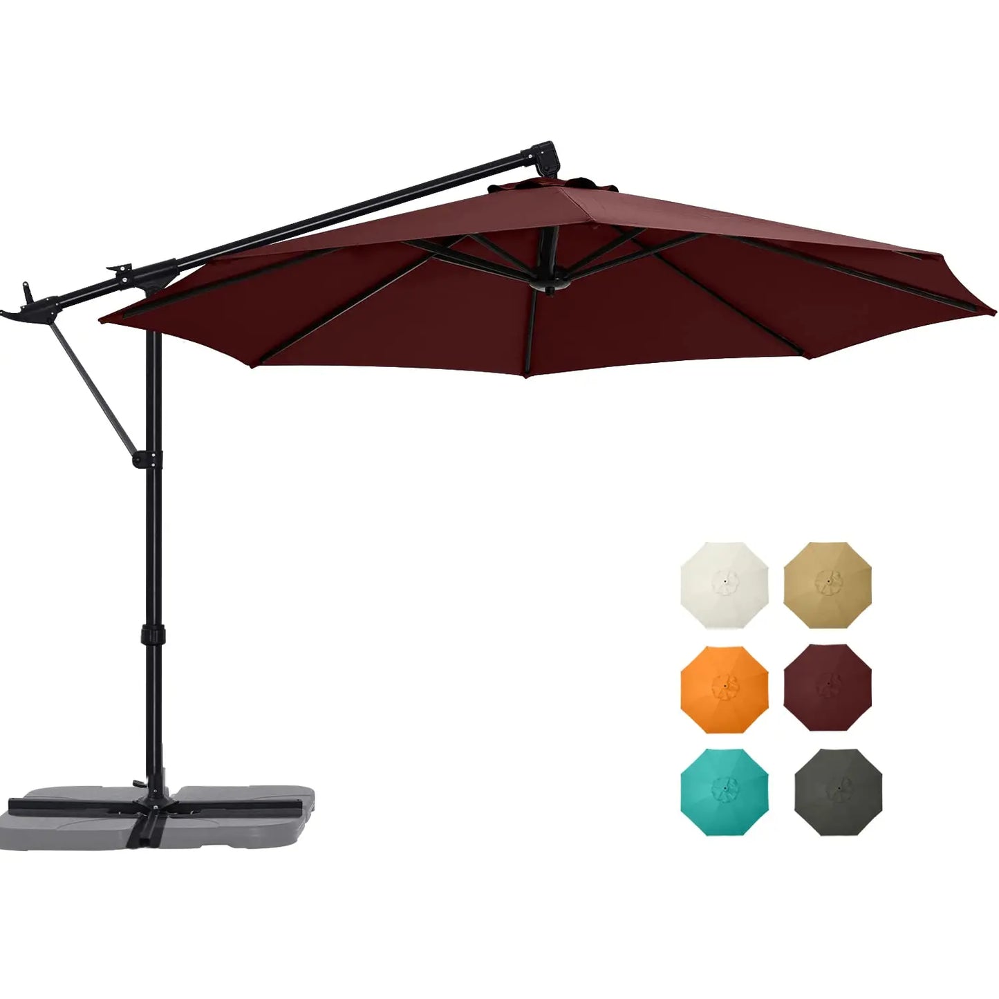 Cantilever Patio Umbrella With Base Stand and Offset Hanging, 360 Rotation Tilt
