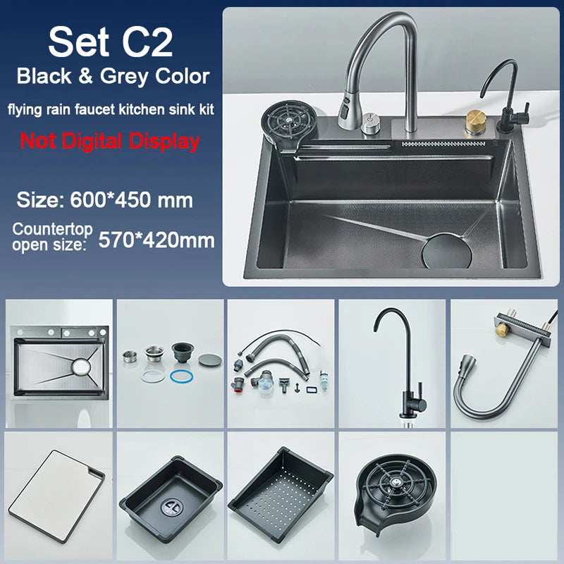 Rozin Stainless Steel Kitchen Sink With Faucet Digital Display