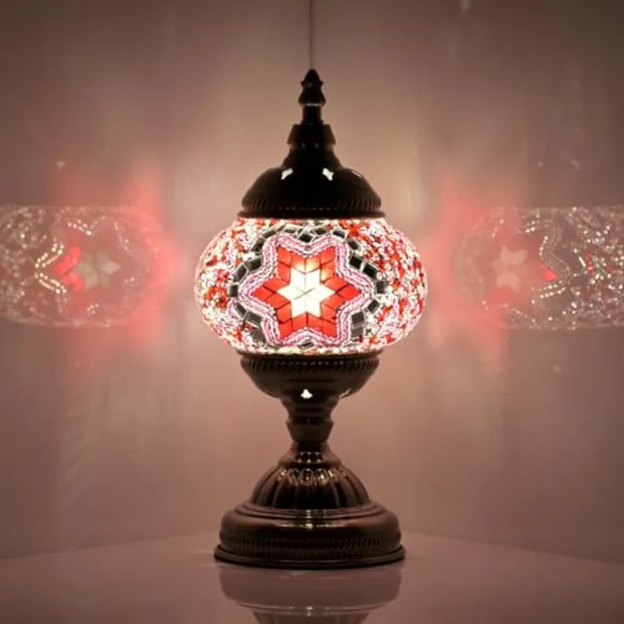 Turkish Moroccan Solar Table Lamp Handmade Mosaic Glass Lantern