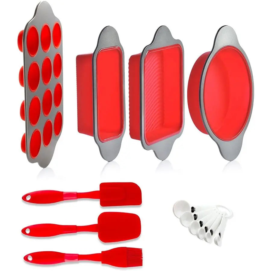 XMSJ 13 Piece Nonstick Silicone Bakeware Set With Cake Pan And Measuring Spoons