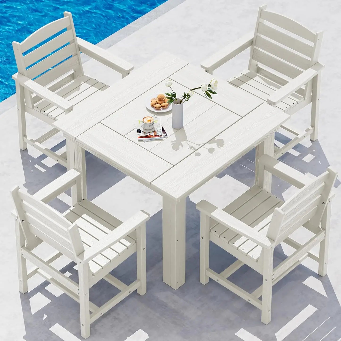 Outdoor Dining Set for 4, HDPE Square Table and Chairs Set All Weather Patio Dining Set with 4 Classic Dining Chairs, 5-Piece P