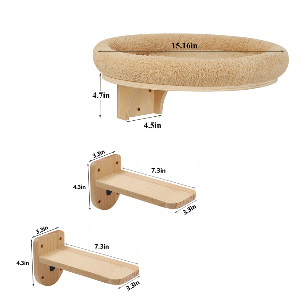 PETRAVEL Cat Wall Mounted Wooden Climbing Ladder Hammock Scratching Post