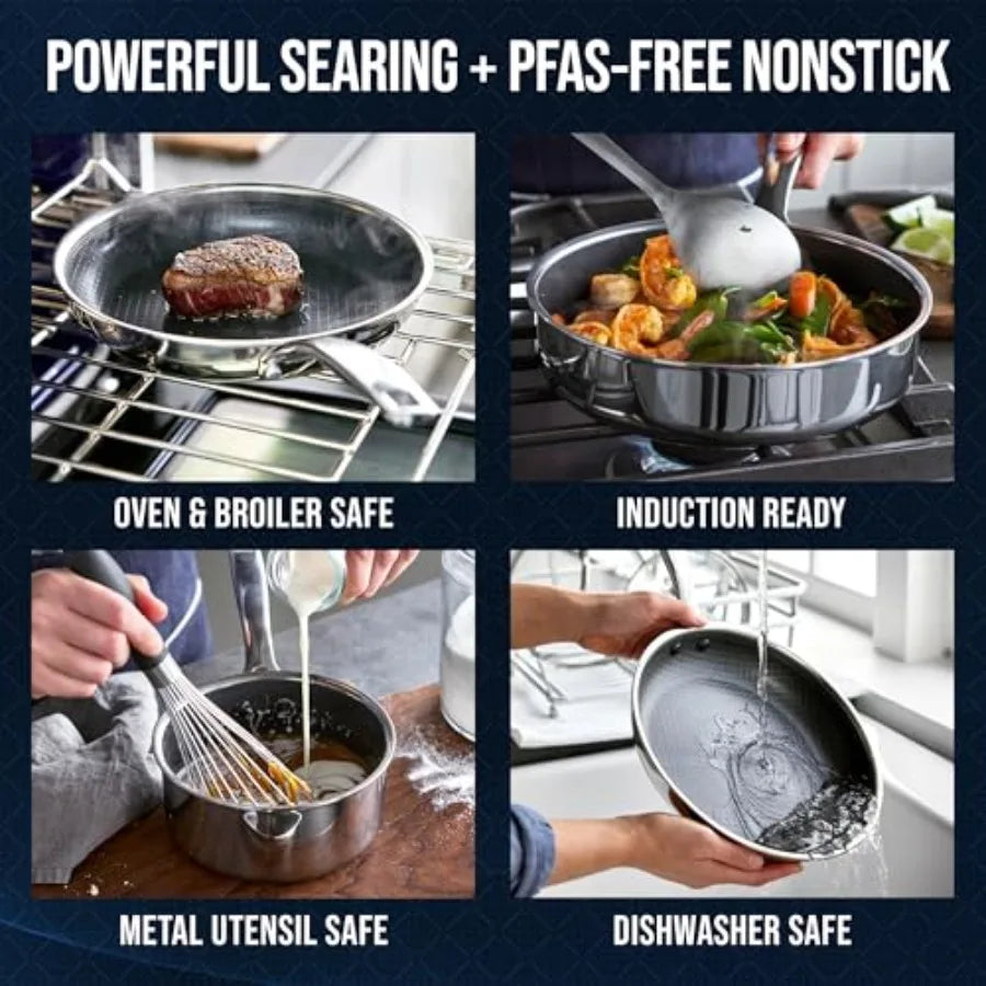 Hybrid Nonstick Stainless Steel 12 Piece Cookware Set Tri Ply PFAS Free