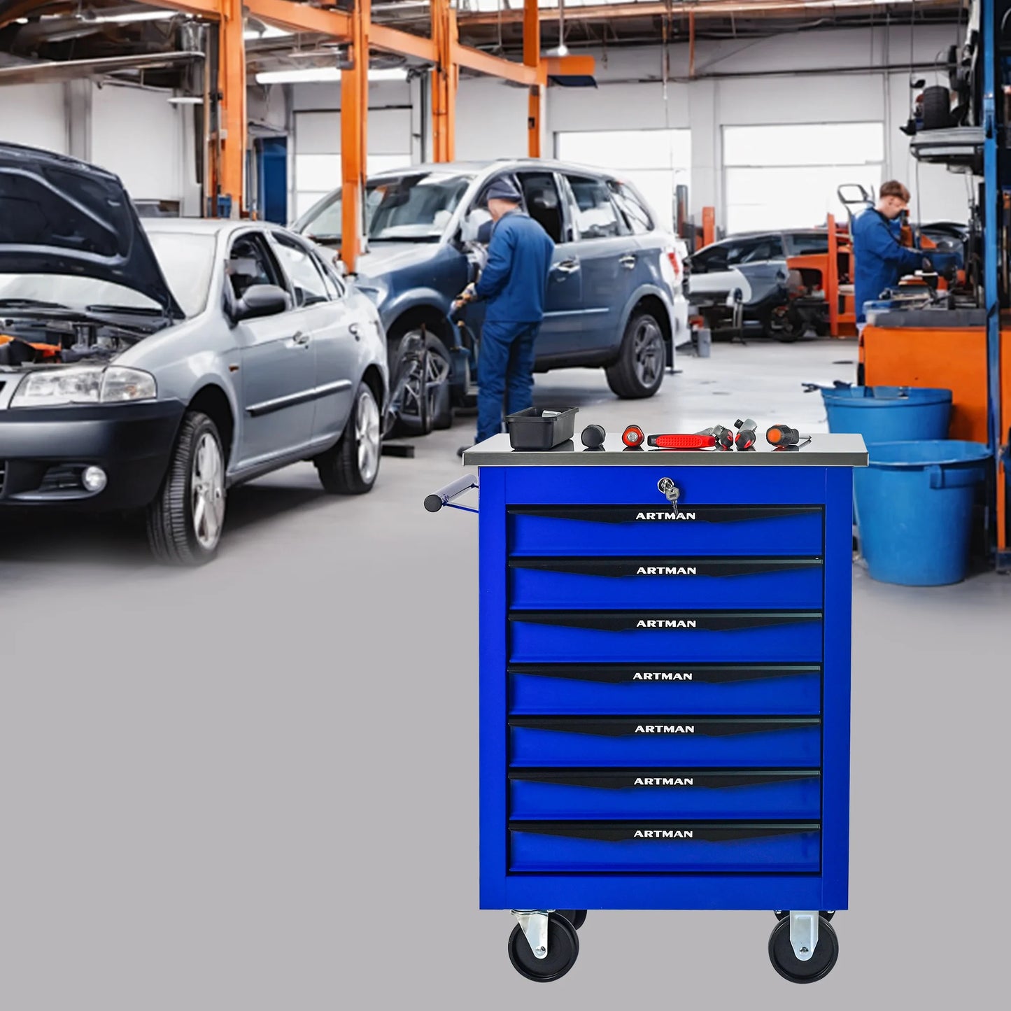 ARTMAN 7 Drawer Wheeled Toolbox Trolley Cabinet With Lock