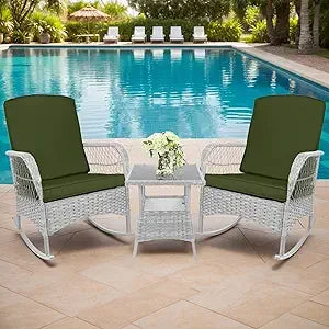 Leveleve 3 Piece Rocking Bistro Set Wicker Chairs Table