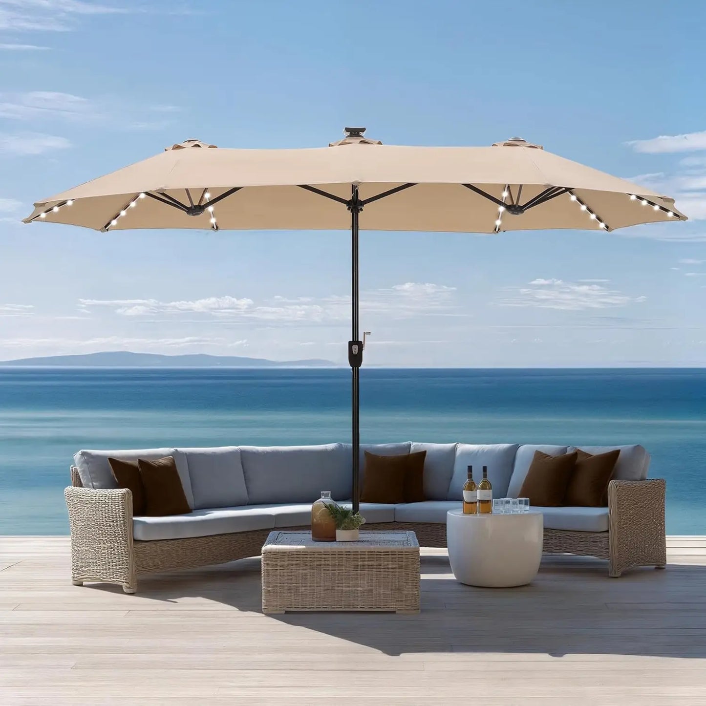 HUANZHUANG Outdoor Patio Umbrella With Solar LED Lights