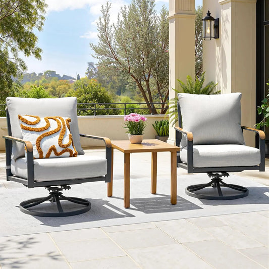 Outdoor Bistro Set, 3 Piece Swivel Glider Rocking Chairs Patio Conversation Furniture Set with 2 Rockers, 1 Metal Table and 6" T