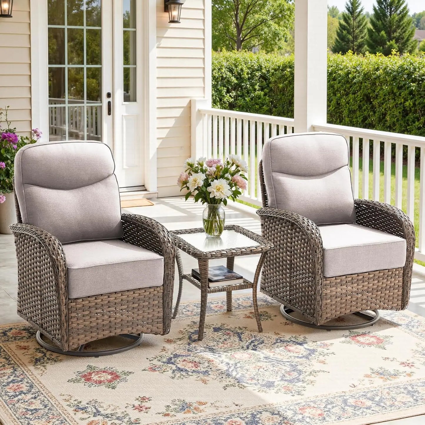 Luxury 3 Piece Patio Conversation Set With Swivel Chairs