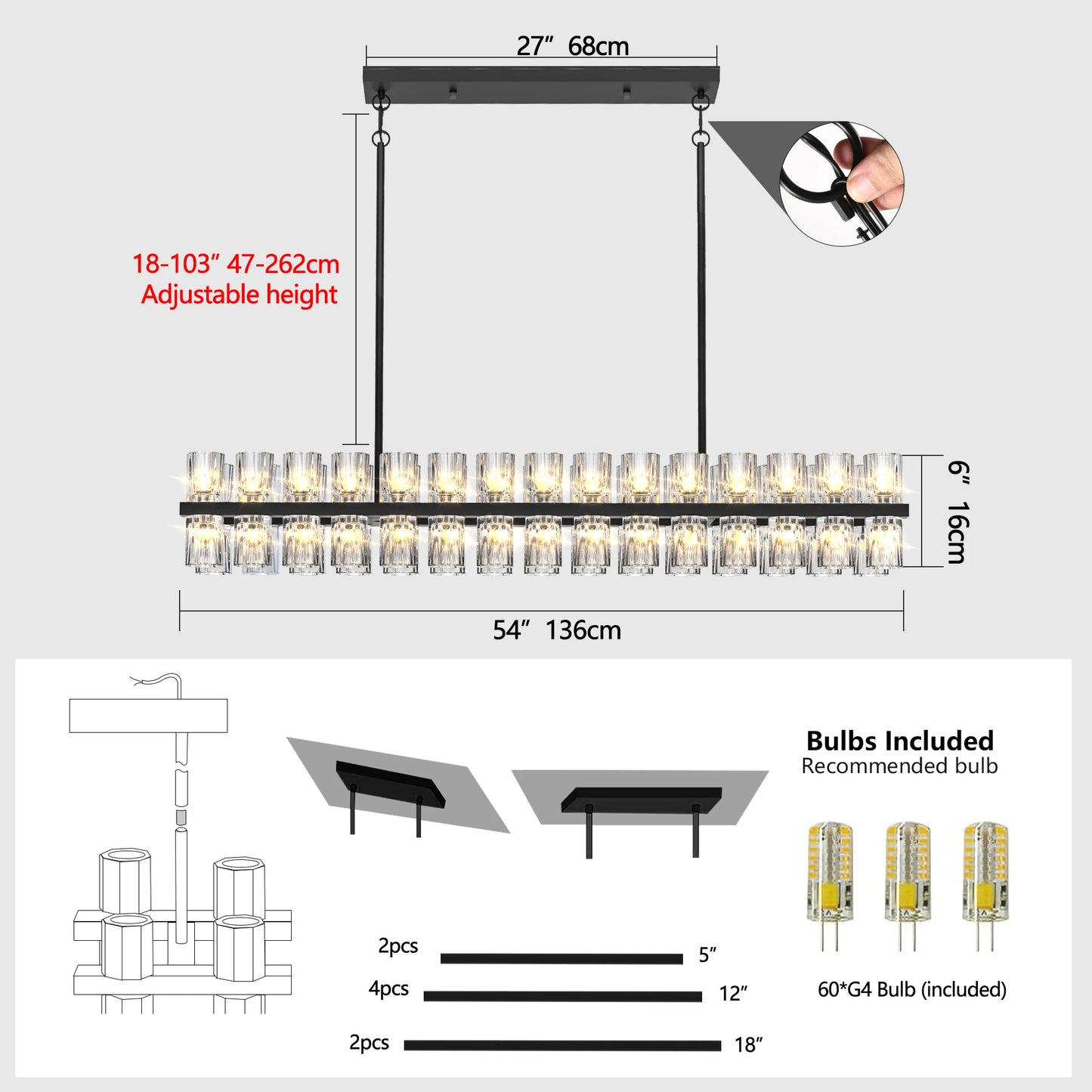 Zhikea Modern Crystal LED Pendant Light For Living Room