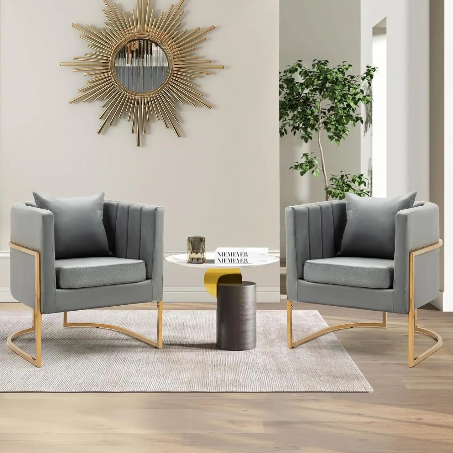 Velvet Accent Chair Set of 2 Mid Century Upholstered Barrel Armchairs